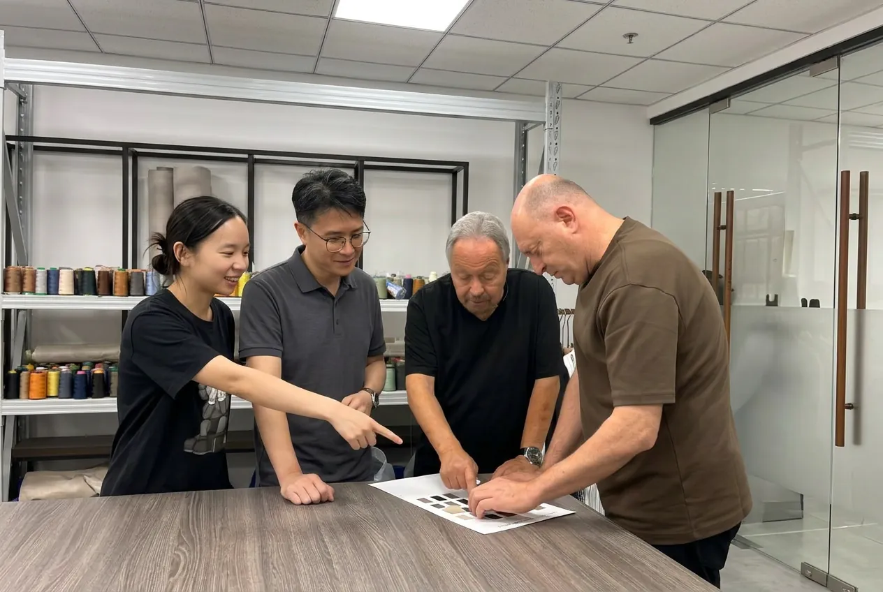 Polasourcing team reviewing product materials with clients