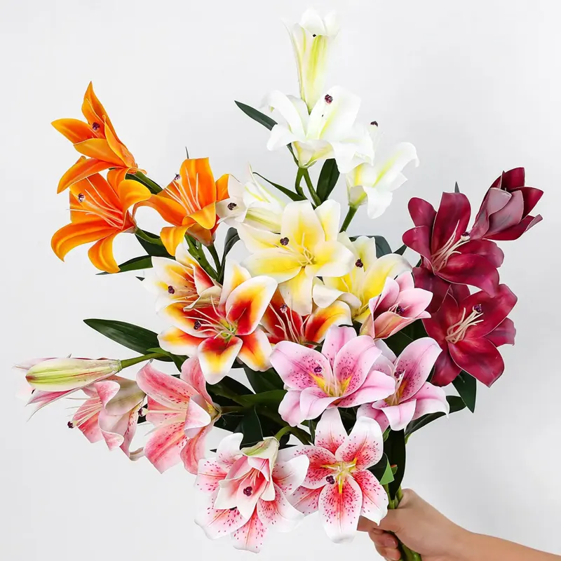 3D-Printed Lily Stem, 3 Heads and 2 Buds
