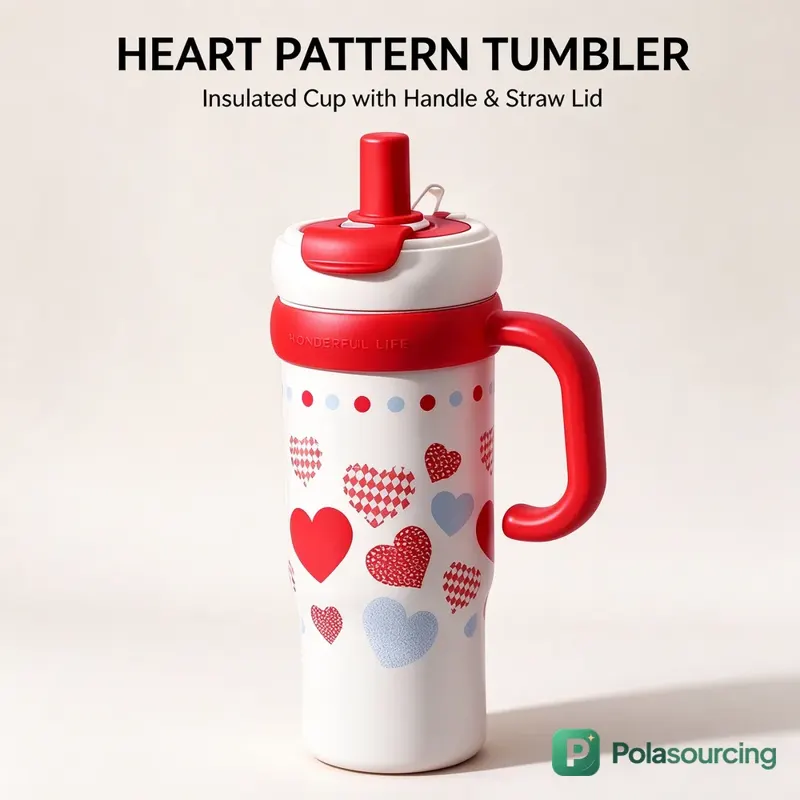 900 ml Insulated Tumbler with Handle and Straw Lid