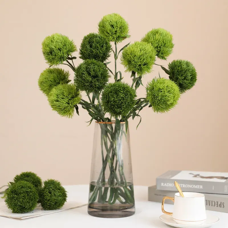 Artificial Green Dianthus Ball Stem