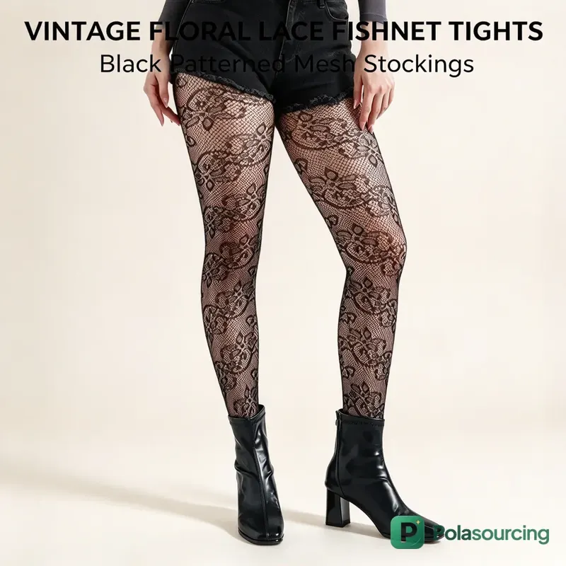 Black Floral Lace Fishnet Tights