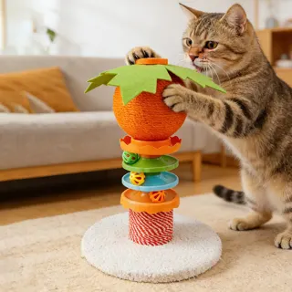 Carrot Cat Scratching Post with Track Ball Toy