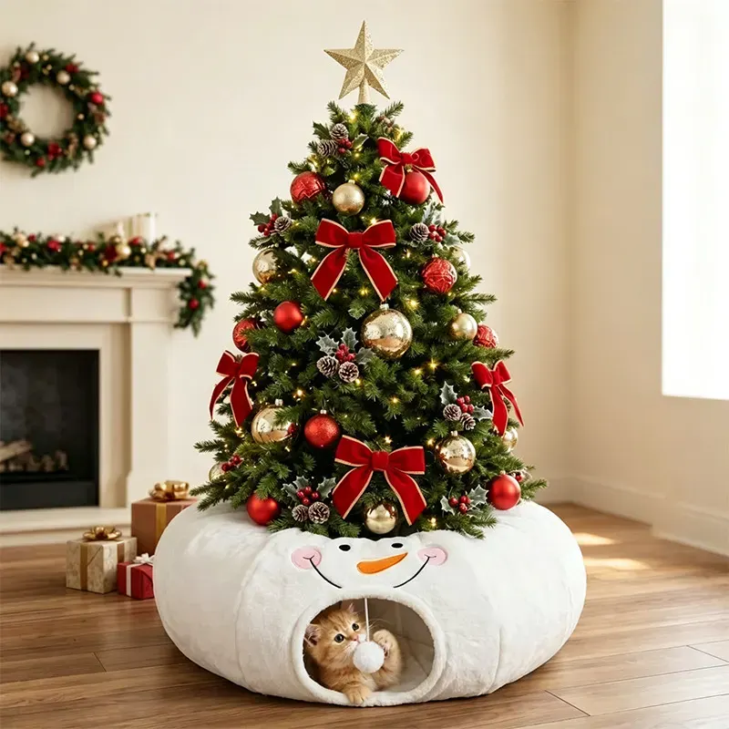 Christmas Cat Tunnel Bed for Under the Tree