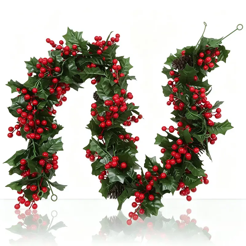 Christmas Holly and Red Berry Garland