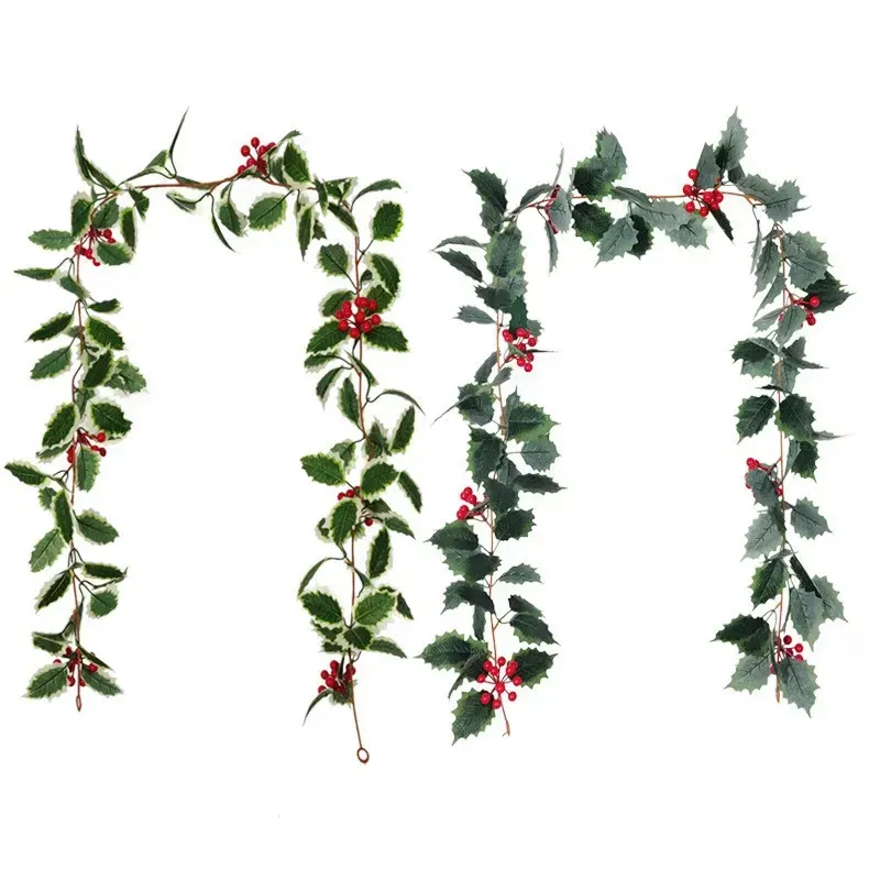 Christmas Holly Garland with Red Berries, 1.75 m