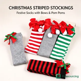 Christmas Over-the-Knee Socks with Bow and Pom-Pom