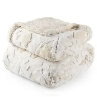 Ivory Textured Faux Fur Sherpa Throw Blanket