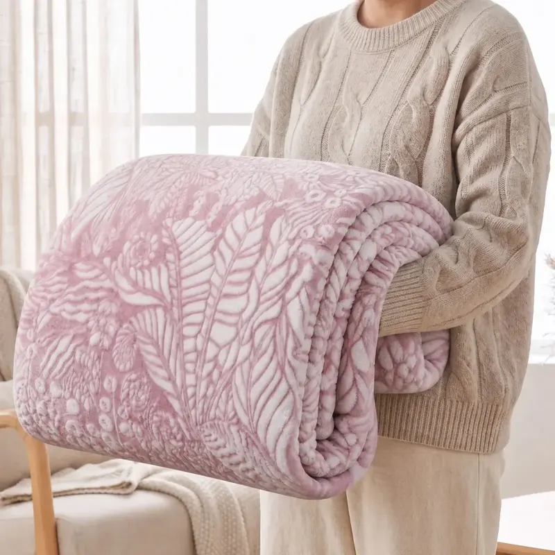 Pink Botanical Pattern Flannel Blanket
