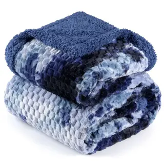 Navy Tie-Dye Bubble Fleece Sherpa Blanket