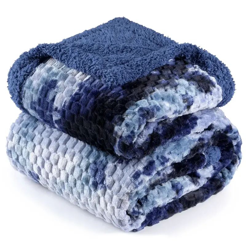 Navy Tie-Dye Bubble Fleece Sherpa Blanket