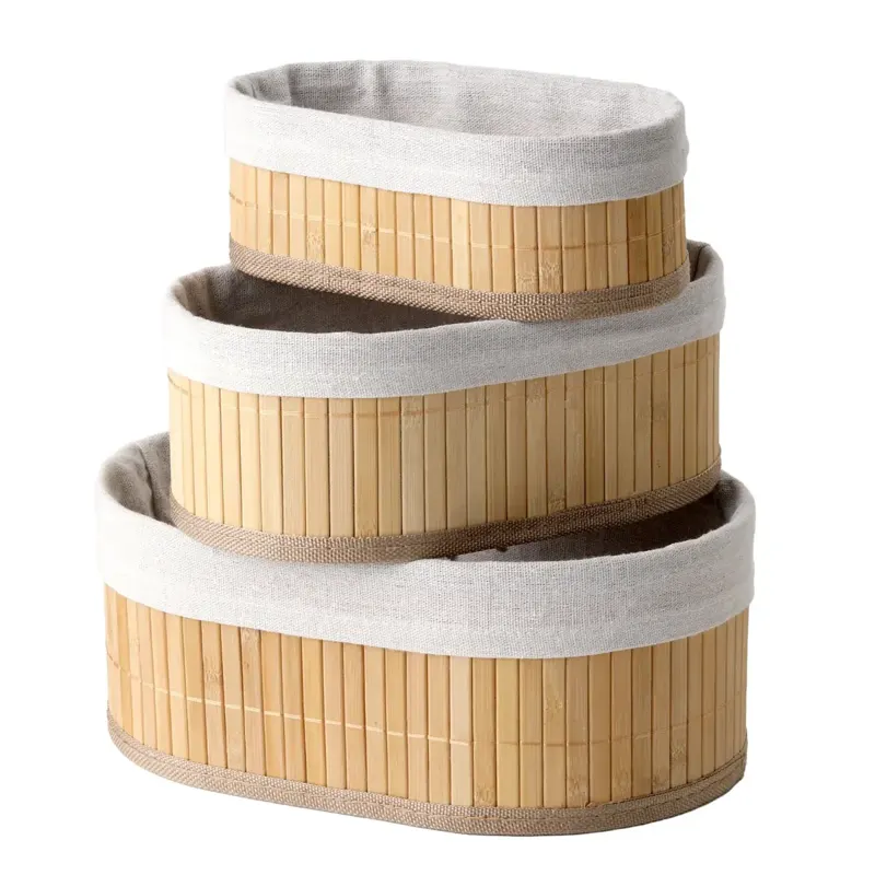 Oval Bamboo Storage Baskets, Set of 3