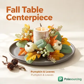 Autumn Candle Ring with Pumpkins and Maple Leaves