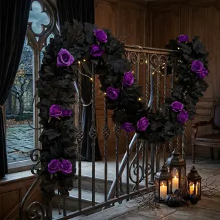 Halloween Black Garland with Purple Roses