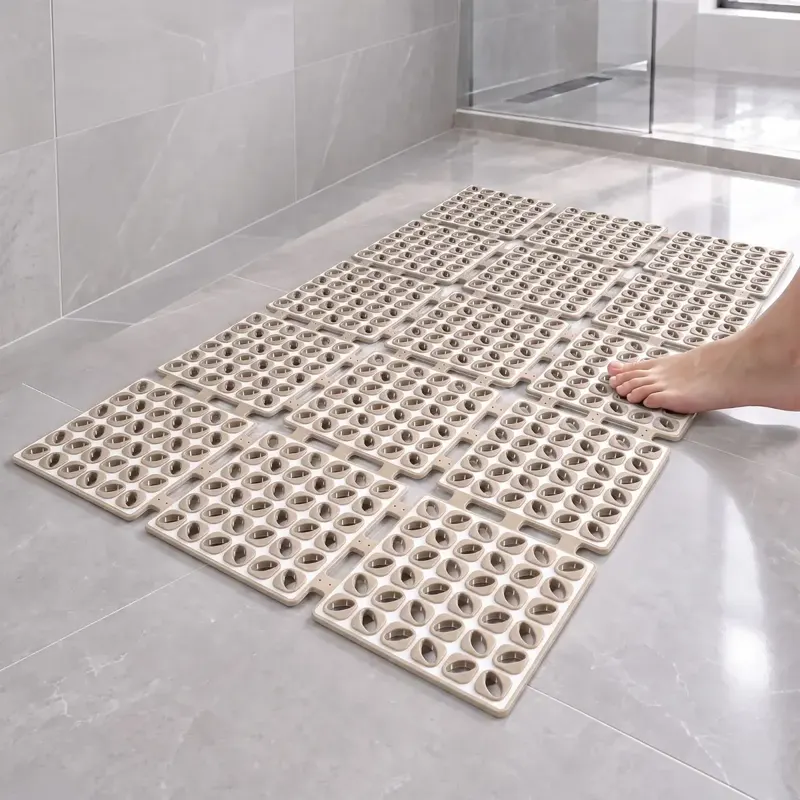 Beige Interlocking Non-Slip Shower Mat Tiles