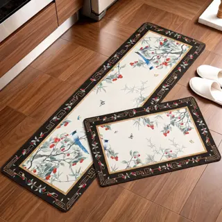 Chinese Bird and Branch Kitchen Mat Set