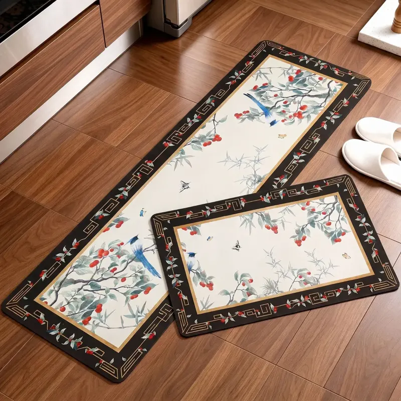 Chinese Bird and Branch Kitchen Mat Set