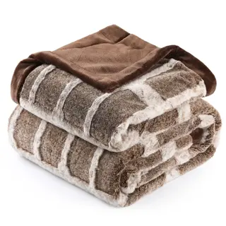 Brown Striped Double-Sided Faux Fur Blanket