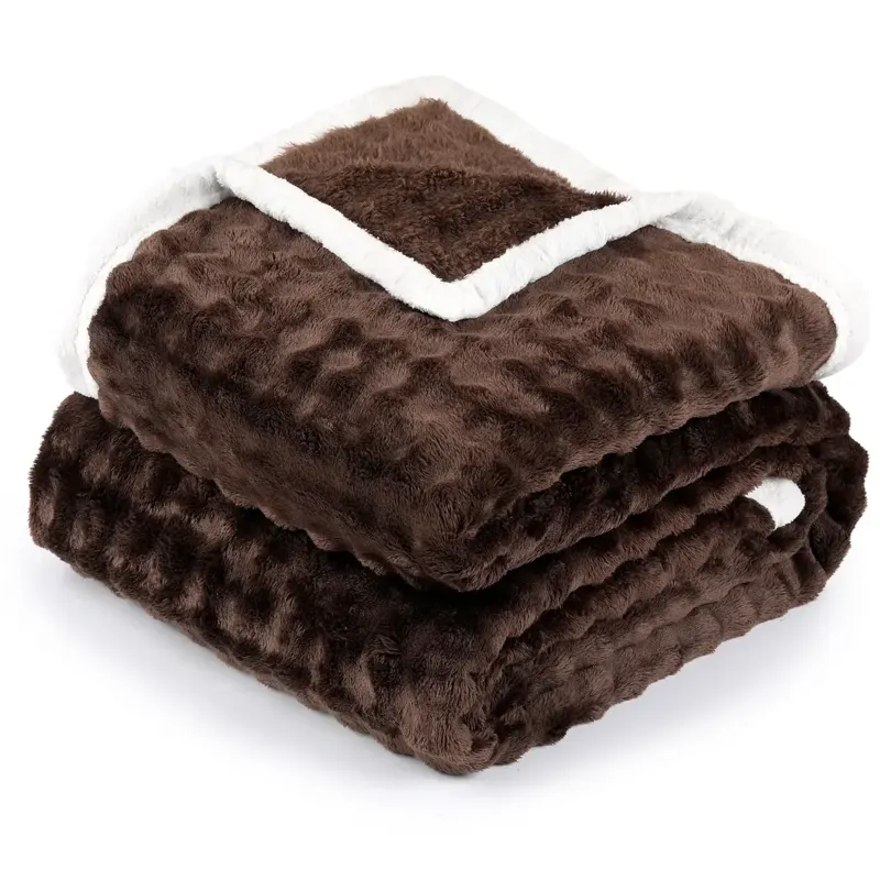 Chocolate Brown Faux Fur Sherpa Throw Blanket