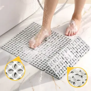 Clear Grey Non-Slip Shower Mat with Drain Holes