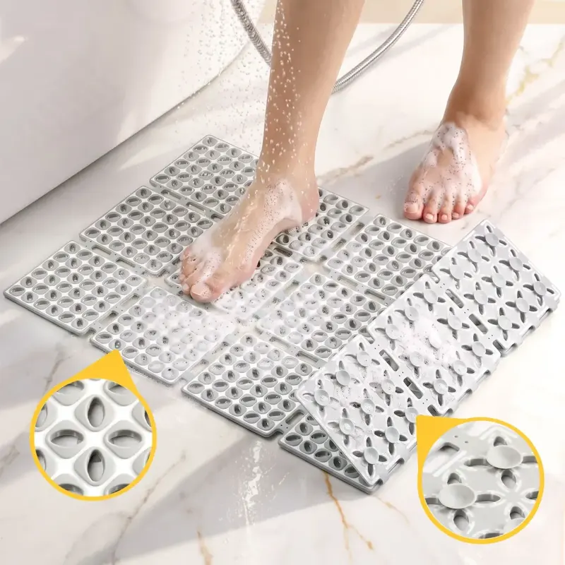 Clear Grey Non-Slip Shower Mat with Drain Holes