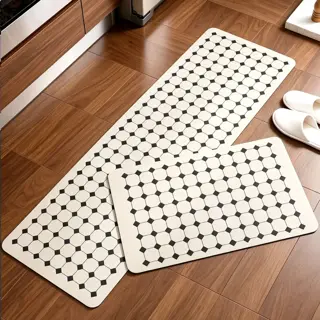 Cream Geometric Kitchen Mat Set, 2 Pieces