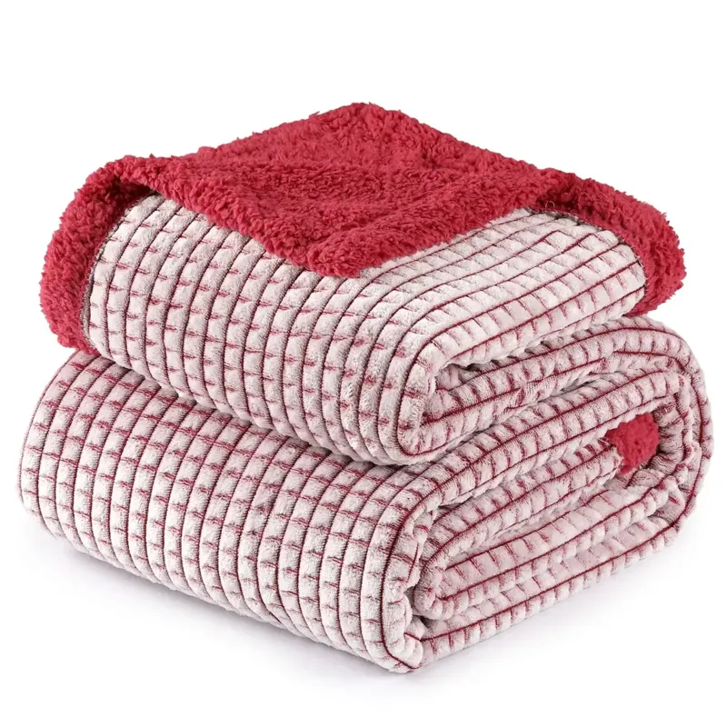 Red and White Plaid Sherpa Throw Blanket