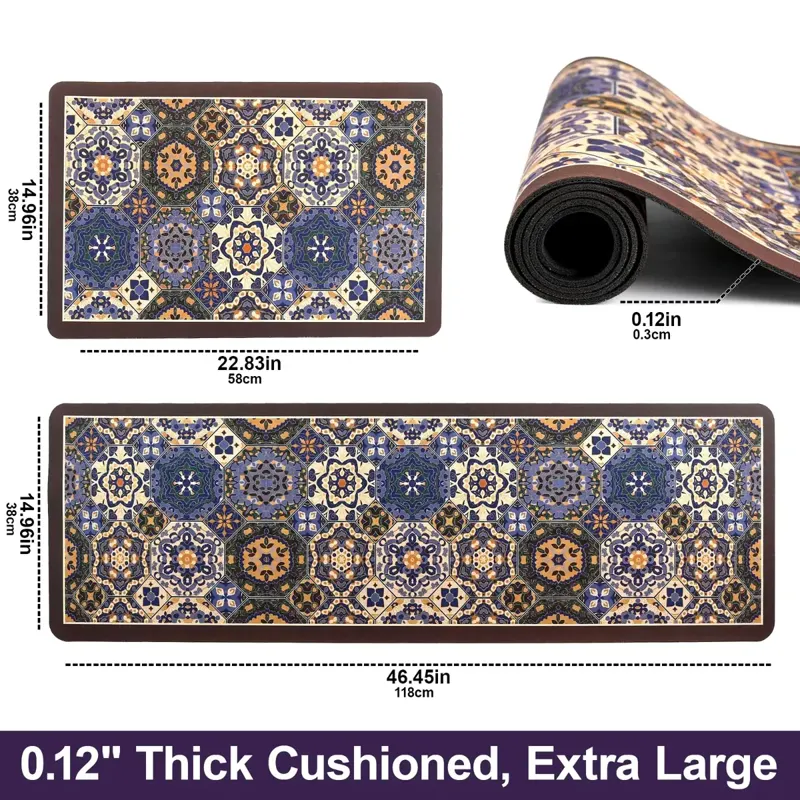 Blue Moroccan Tile Kitchen Mat Set