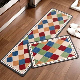 Colourful Harlequin Kitchen Mat Set, 2 Pieces