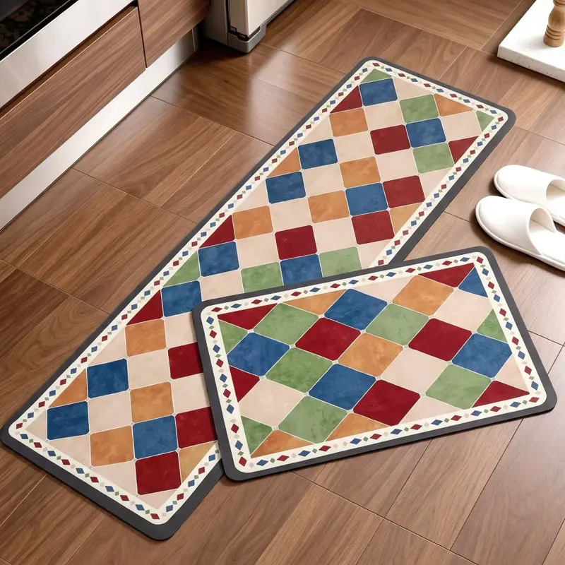 Colourful Harlequin Kitchen Mat Set, 2 Pieces