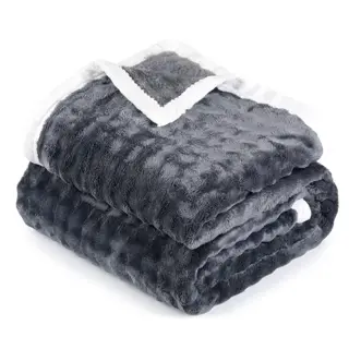 Charcoal Grey Faux Fur Sherpa Throw Blanket