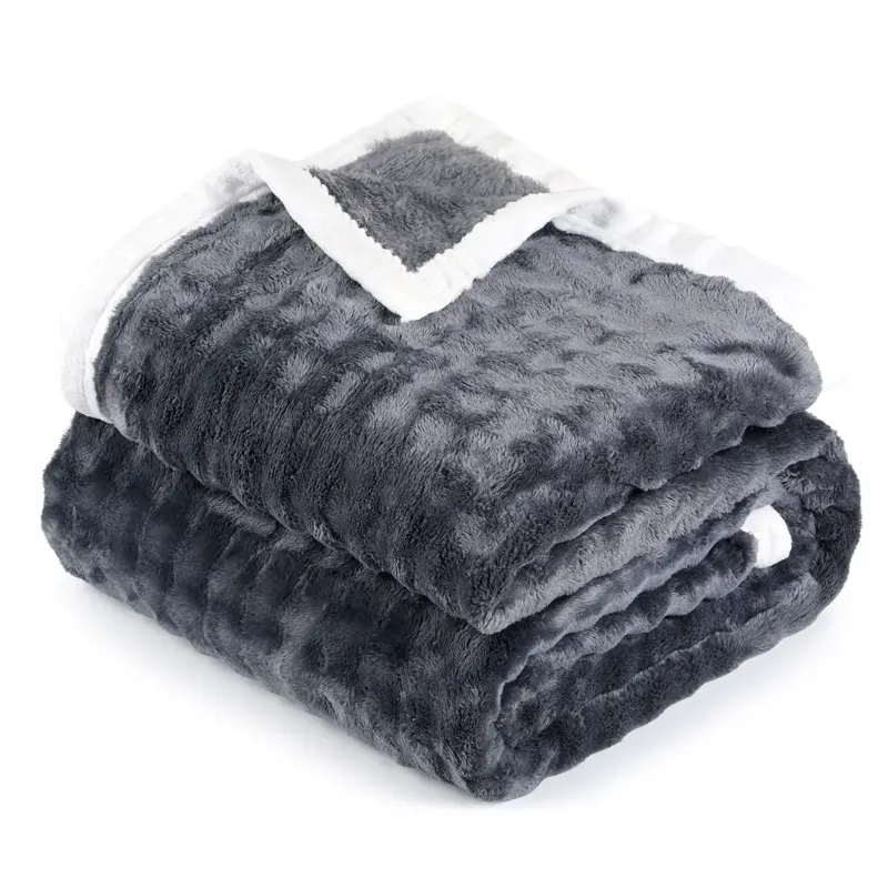 Charcoal Grey Faux Fur Sherpa Throw Blanket