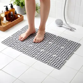 Grey Interlocking Non-Slip Shower Mat Tiles