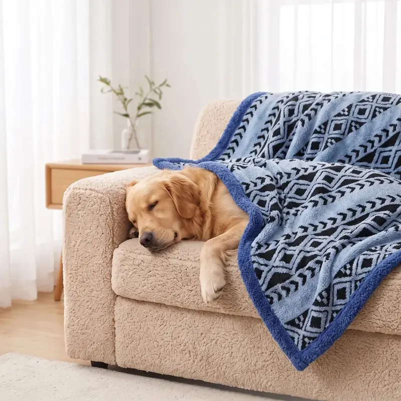Navy Blue Geometric Sherpa Throw Blanket
