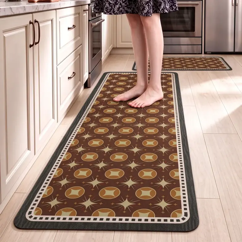 Brown Geometric Kitchen Runner Mat
