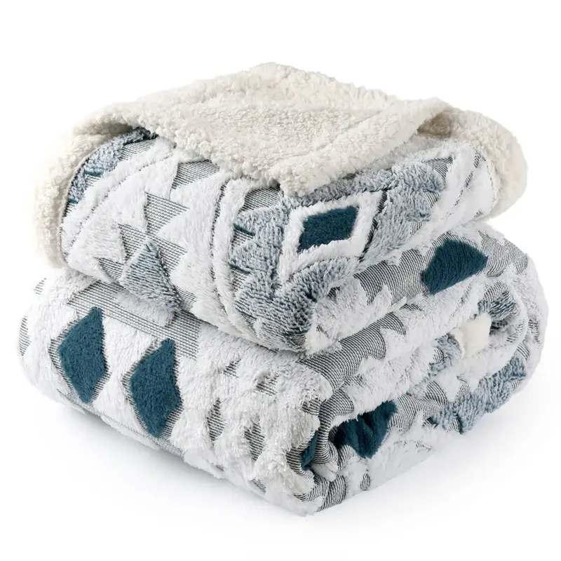 Grey Diamond Pattern Faux Fur Sherpa Blanket