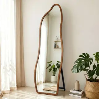 Wavy Wooden Frame Full-Length Floor Mirror