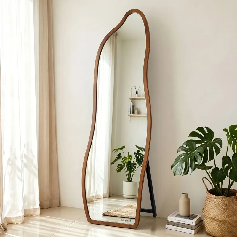 Wavy Wooden Frame Full-Length Floor Mirror