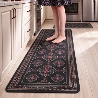 Black Persian Style Kitchen Runner Mat