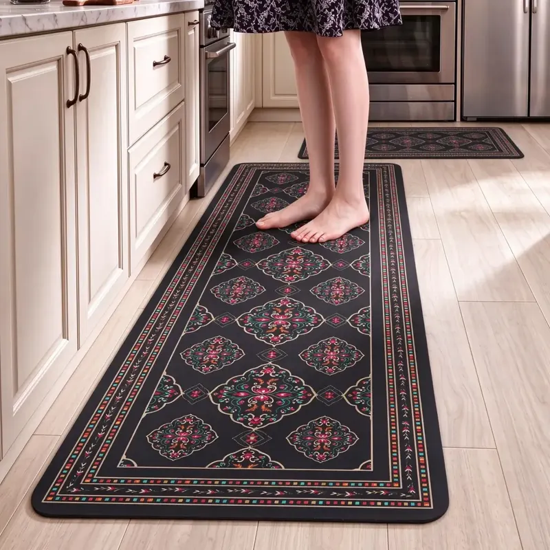 Black Persian Style Kitchen Runner Mat