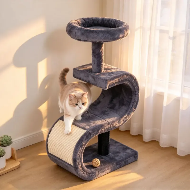Custom S-Shaped Cat Tree with Scratching Pad