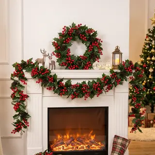 Red Berry Christmas Garland and Wreath Set
