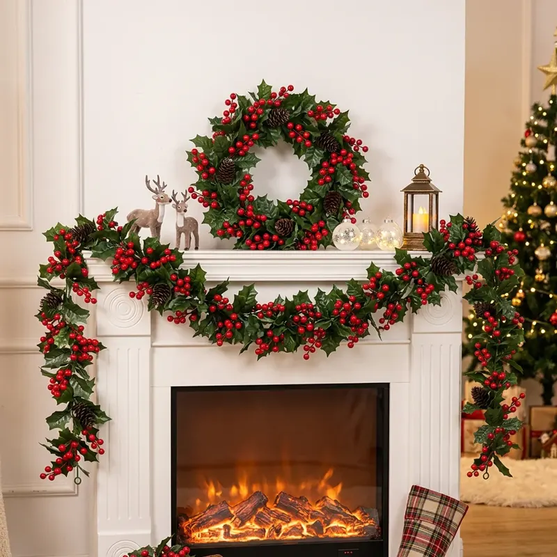Red Berry Christmas Garland and Wreath Set
