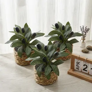 Artificial Olive Plant in Woven Basket