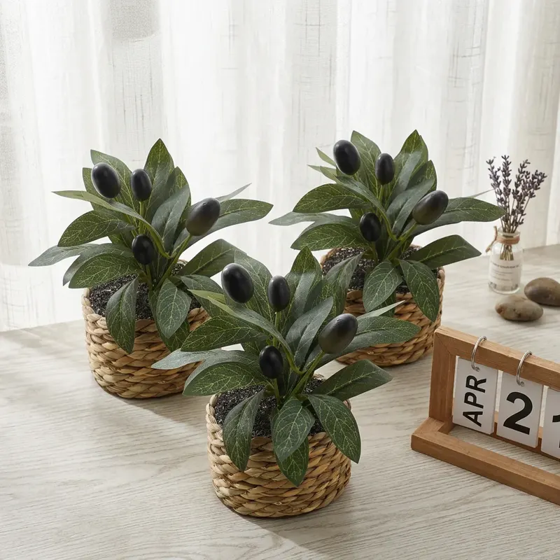 Artificial Olive Plant in Woven Basket