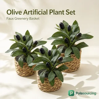 Artificial Olive Plant in Woven Basket