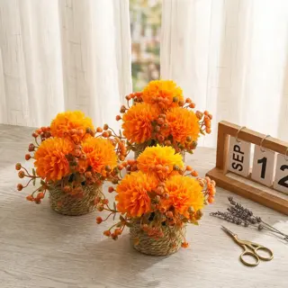 Orange Artificial Chrysanthemum in Woven Basket