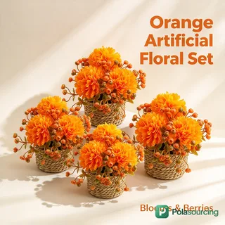 Orange Artificial Chrysanthemum in Woven Basket