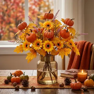 Autumn Sunflower and Pumpkin Floral Arrangement