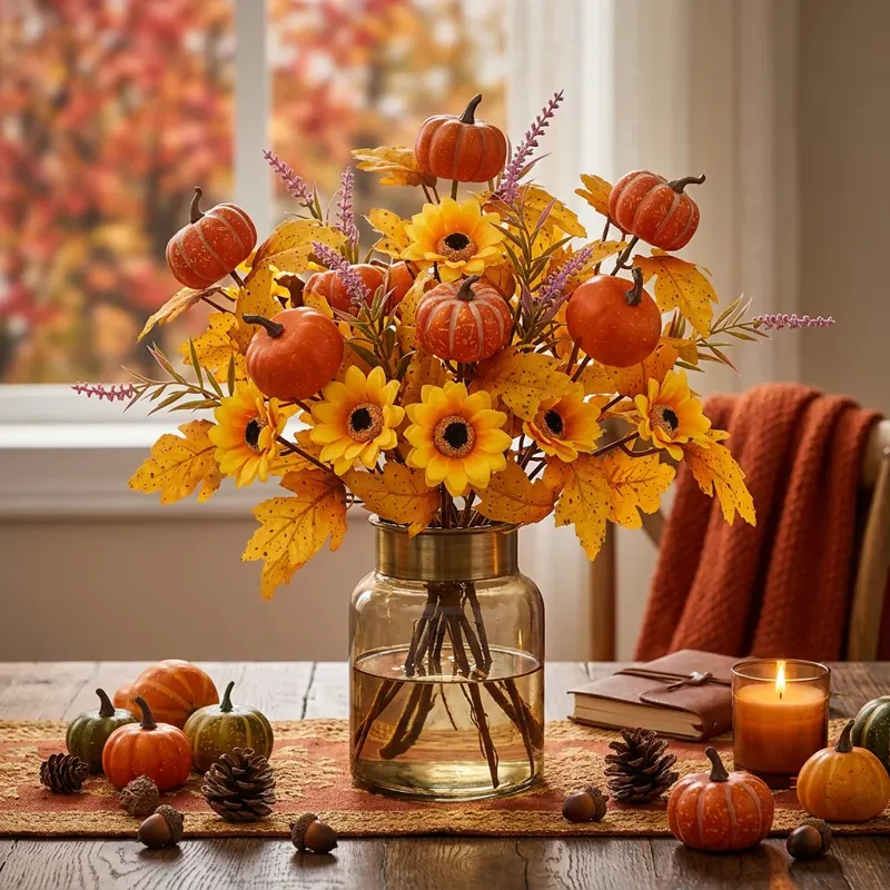 Autumn Sunflower and Pumpkin Floral Arrangement