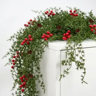 Artificial Asparagus Fern Garland with Red Berries